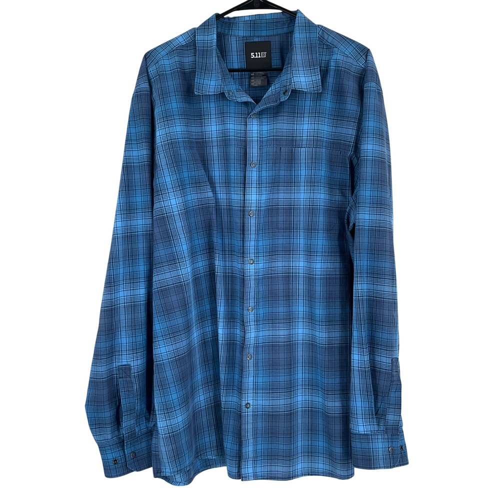 5.11 Tactical Shirt Mens 2XL Blue Plaid Snap Front Utility‎ Gorpcore Outdoor